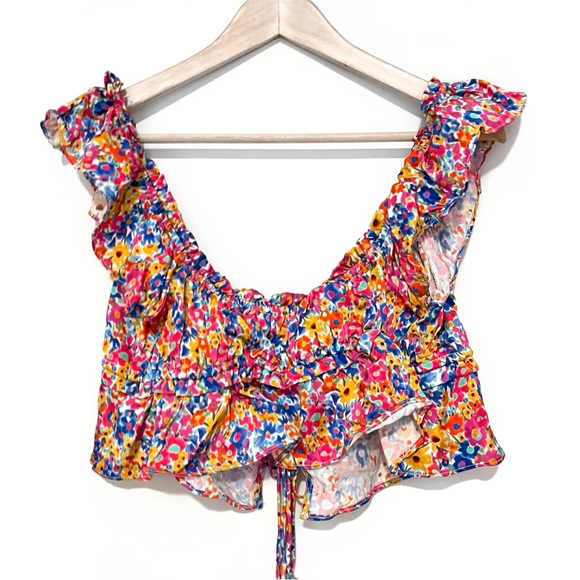 NWOT For Love & Lemons Sasha Floral Ruffle Satin Crop Top - Picture 11 of 12